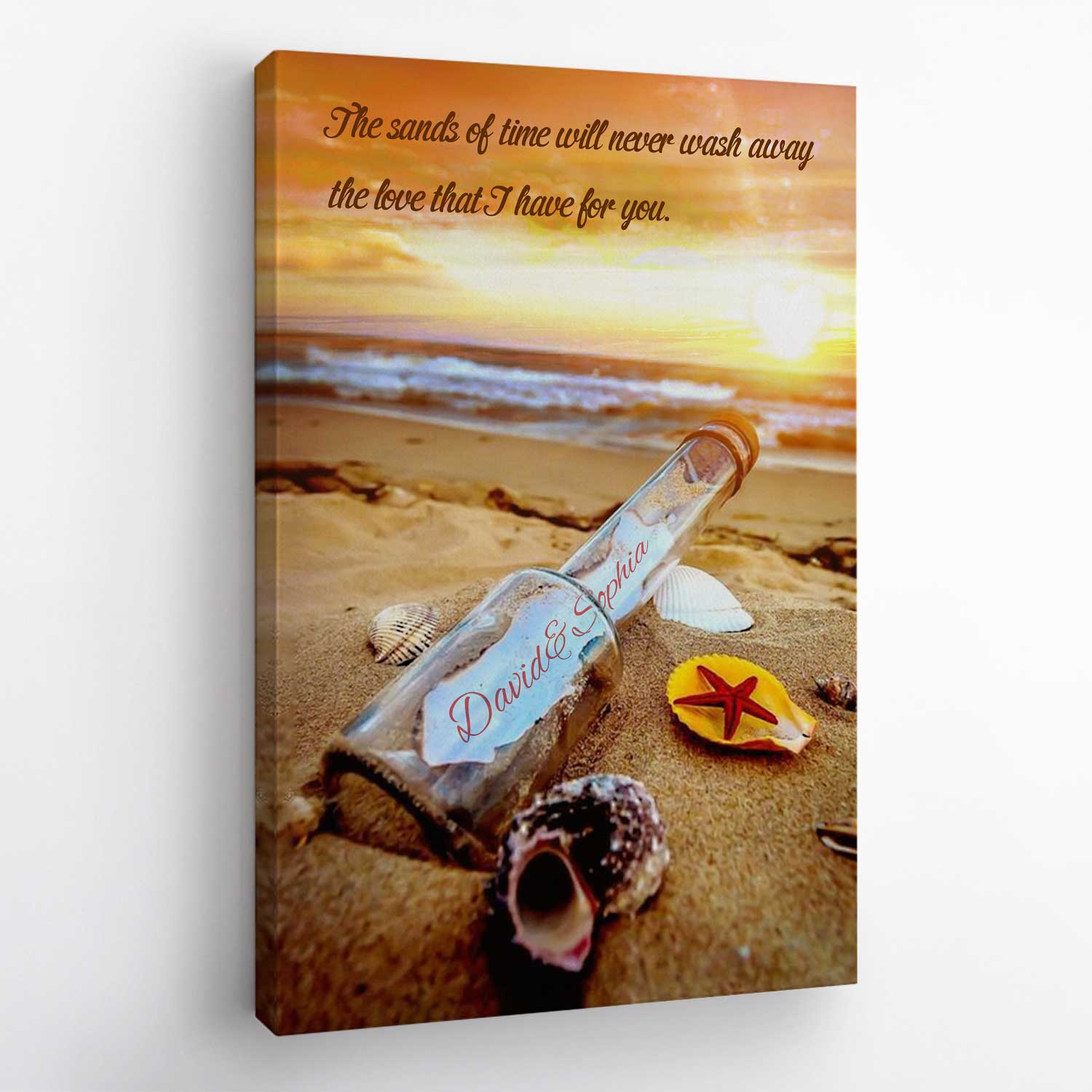 Custom Canvas Wall Art, Personalized Name And Text, Beach Sunset Background