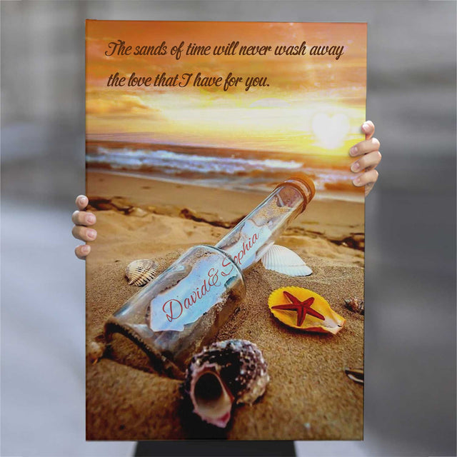 Custom Canvas Wall Art, Personalized Name And Text, Beach Sunset Background