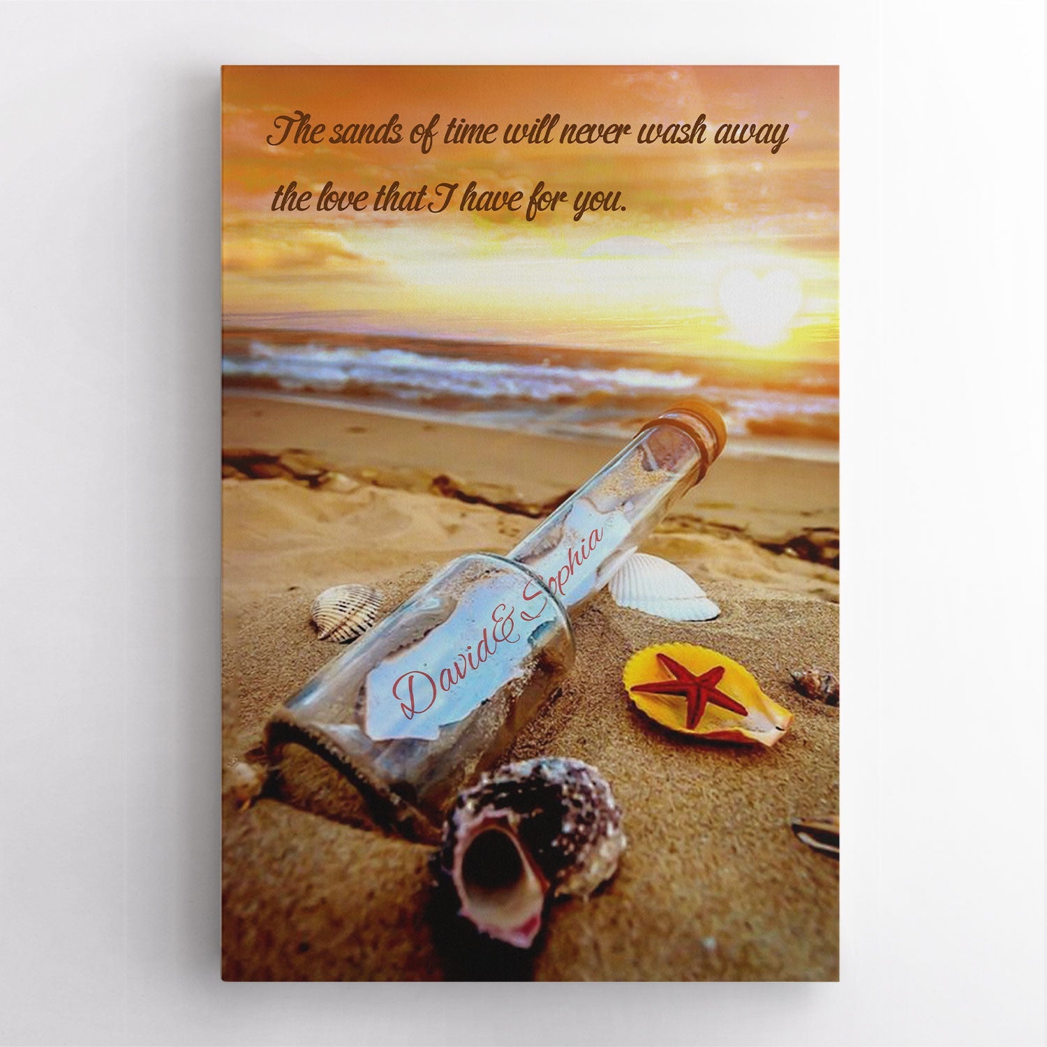 Custom Canvas Wall Art, Personalized Name And Text, Beach Sunset Background