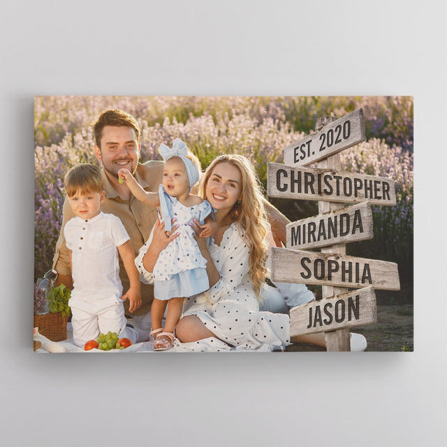 Custom Canvas Wall Art, Street Sign Style, Personalized Name And Upload Photo
