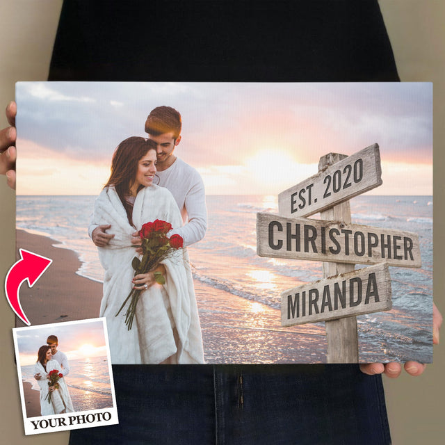 Custom Canvas Wall Art, Street Sign Style, Personalized Name And Upload Photo