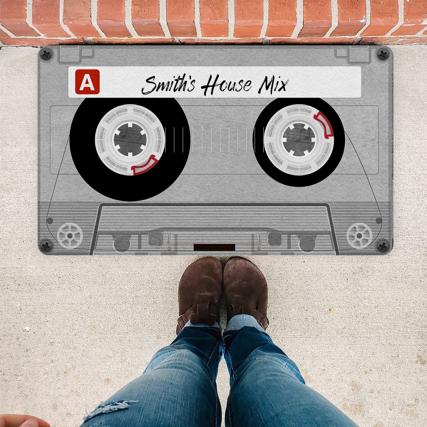 Custom Cassette Tape Doormat, Personalized Family Name