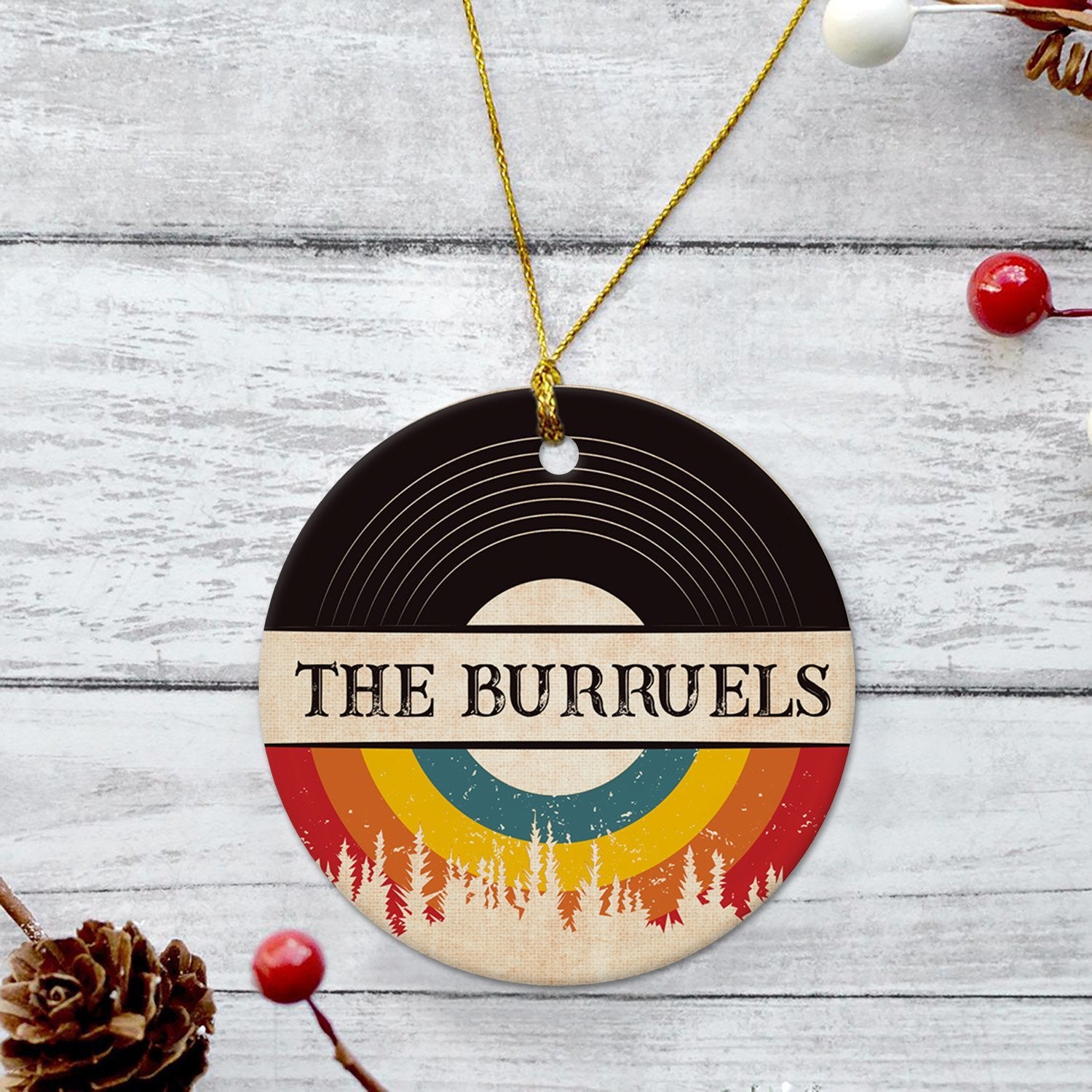 Custom Christmas Circle Ornament 2 Sided, Personalized Family Name