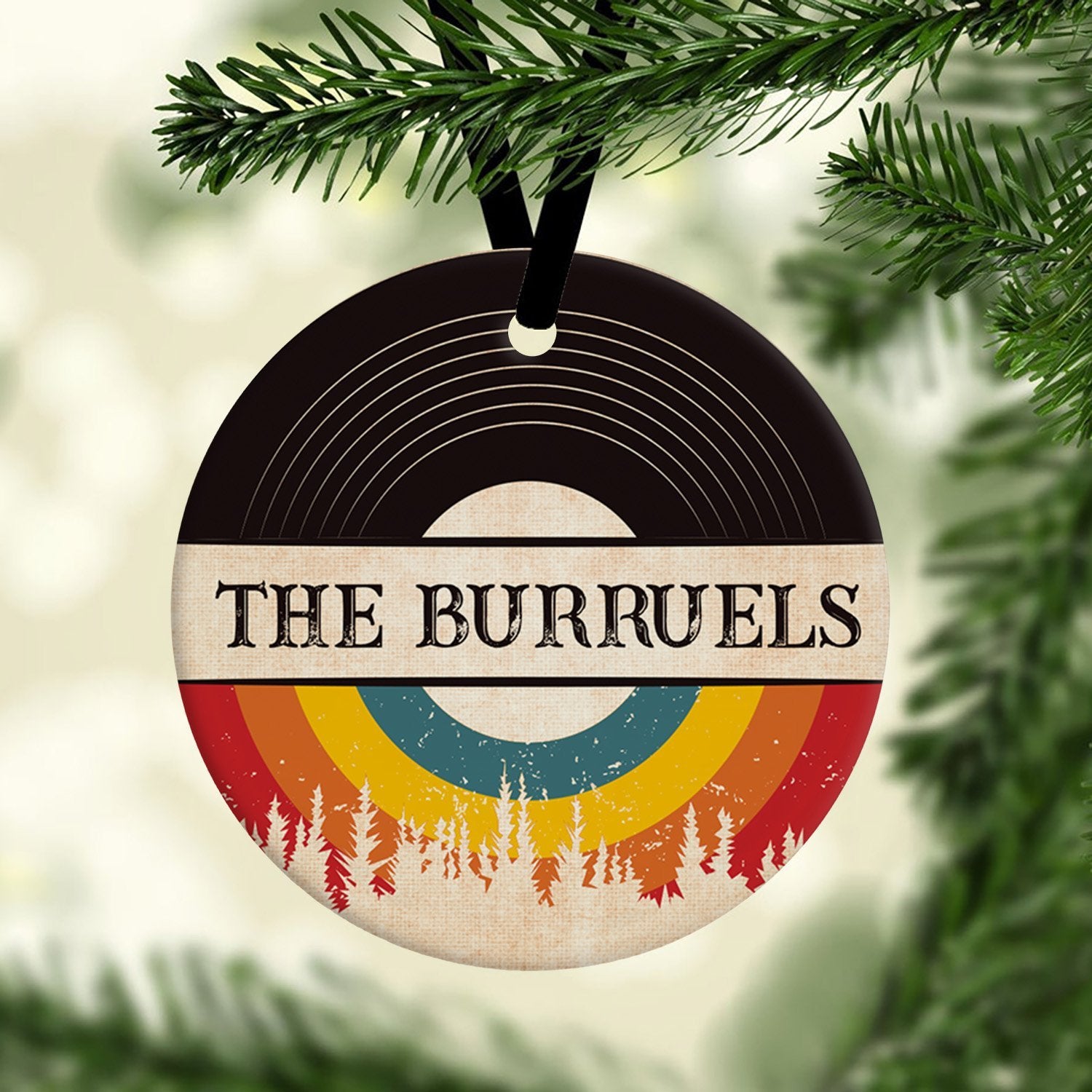 Custom Christmas Circle Ornament 2 Sided, Personalized Family Name