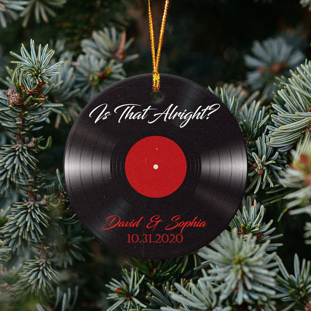 Custom Christmas Circle Ornament 2 Sided, Personalized Name And Date, Vinyl Record