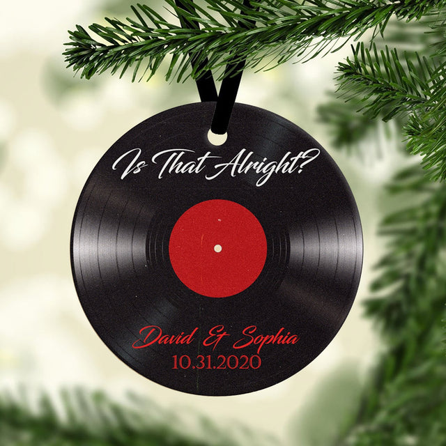 Custom Christmas Circle Ornament 2 Sided, Personalized Name And Date, Vinyl Record