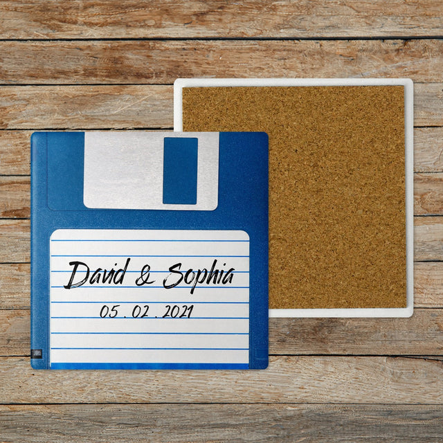 Custom Coasters, Name And Date, Floppy Disk, Stone Coasters Set Of 4