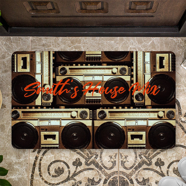 Custom Doormat, Personalized Family Name, Cassette Player