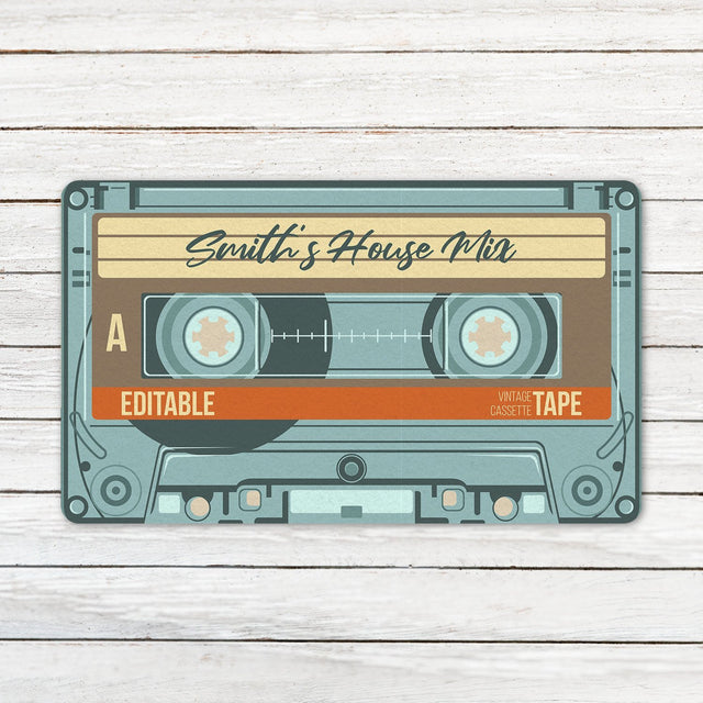 Custom Doormat, Personalized Family Name, Retro Cassette