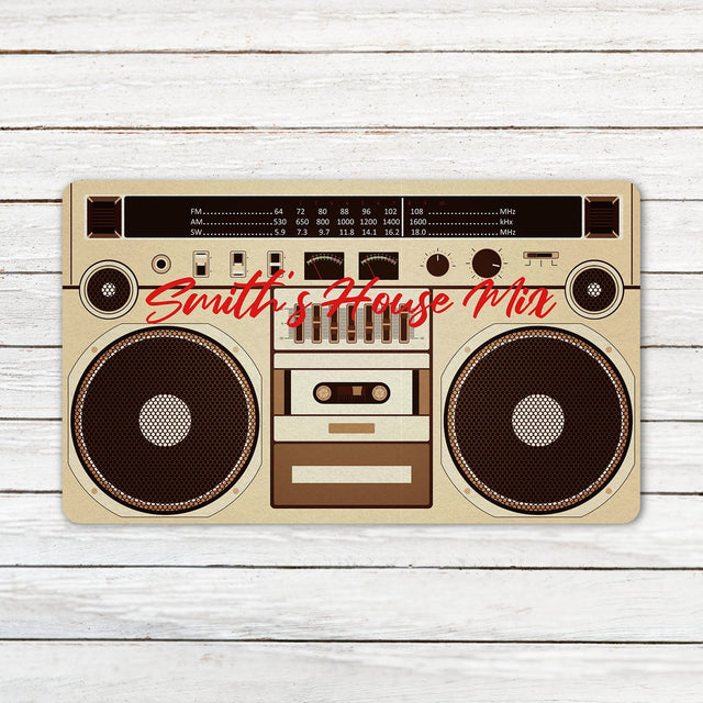 Custom Doormat, Personalized Family Name, Vintage Radio Player