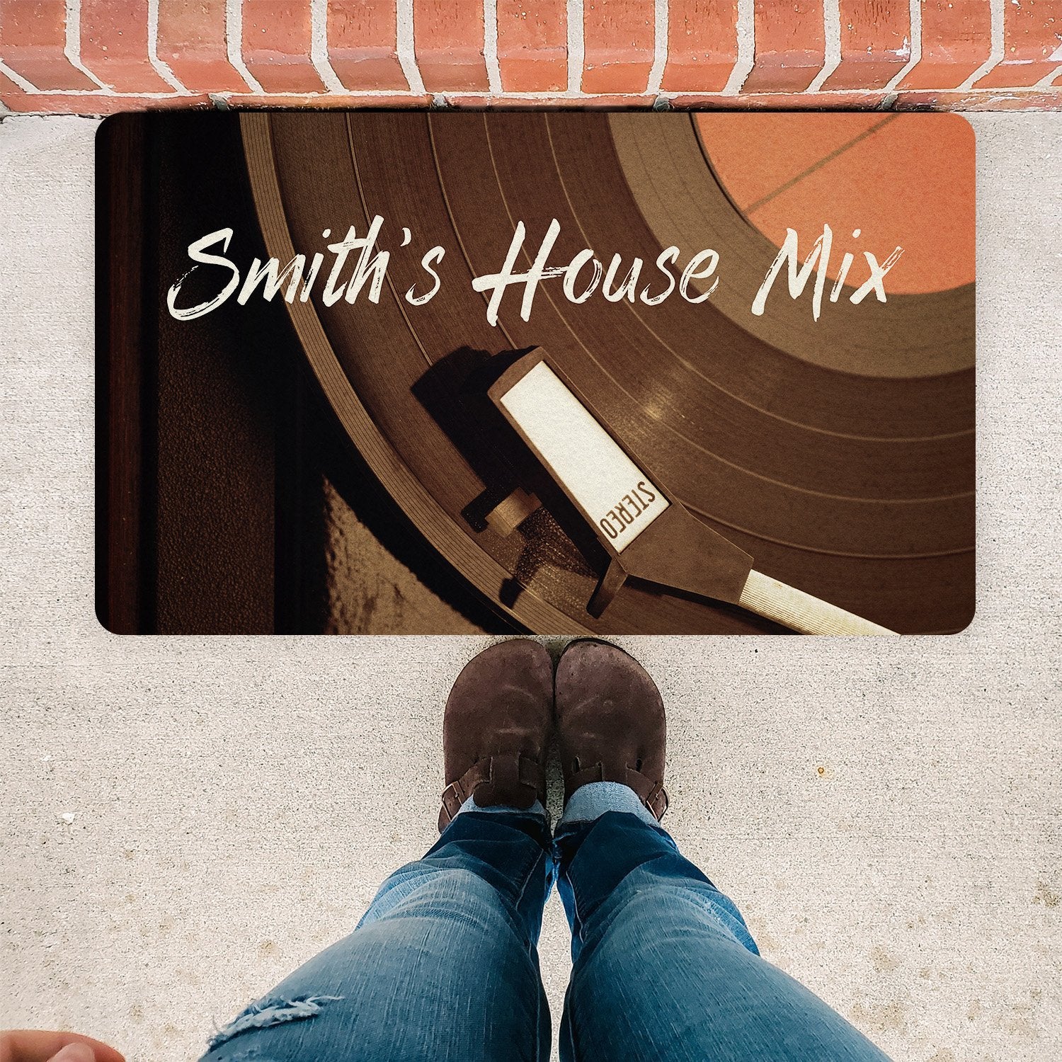 Custom Doormat, Personalized Family Name, Vinyl Record
