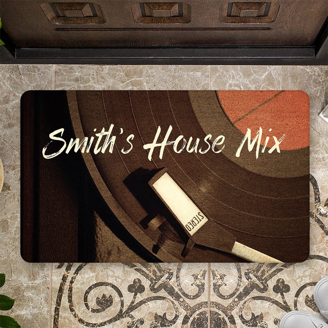 Custom Doormat, Personalized Family Name, Vinyl Record