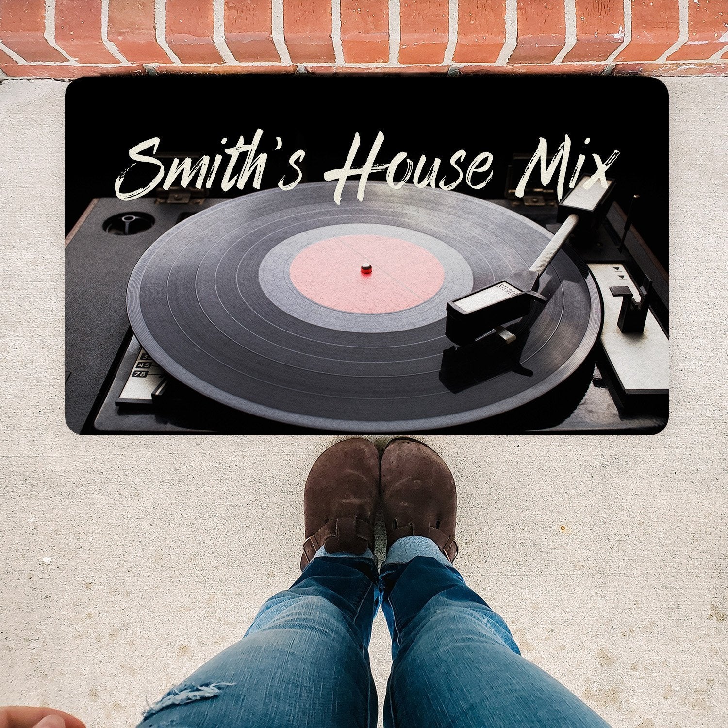 Custom Doormat, Personalized Family Name, Vinyl Record Player