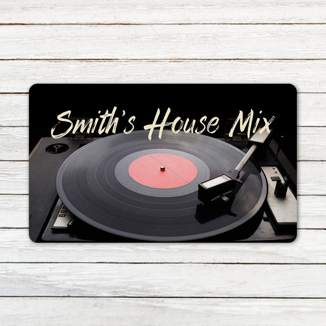 Custom Doormat, Personalized Family Name, Vinyl Record Player