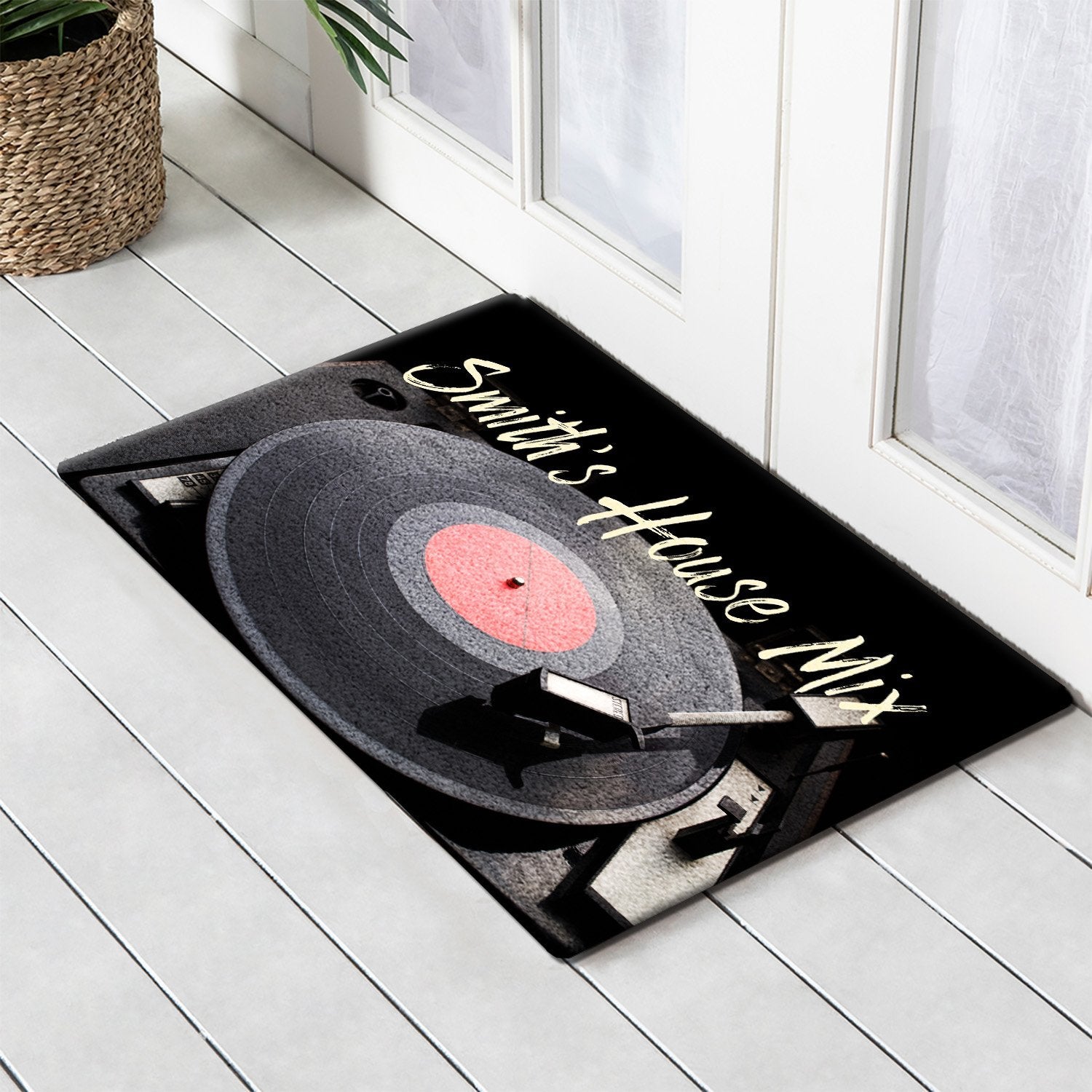 Custom Doormat, Personalized Family Name, Vinyl Record Player