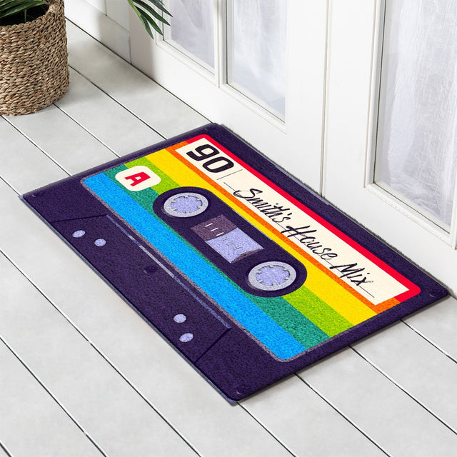 Custom Doormat, Personalized Name, Vintage Cassette
