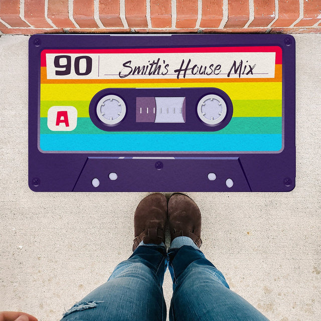 Custom Doormat, Personalized Name, Vintage Cassette