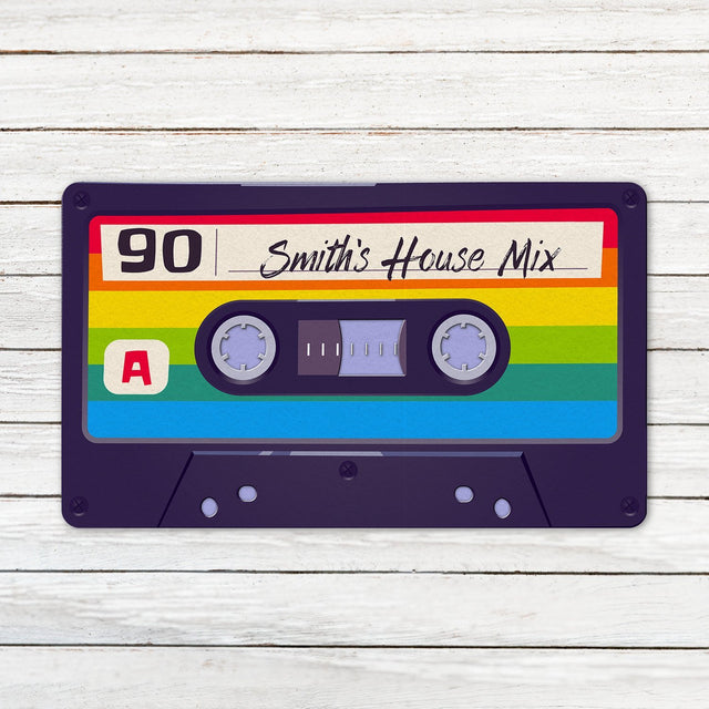 Custom Doormat, Personalized Name, Vintage Cassette