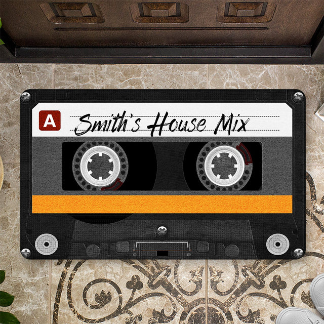 Custom Doormat, Personalized Text, Cassette Tape Doormat