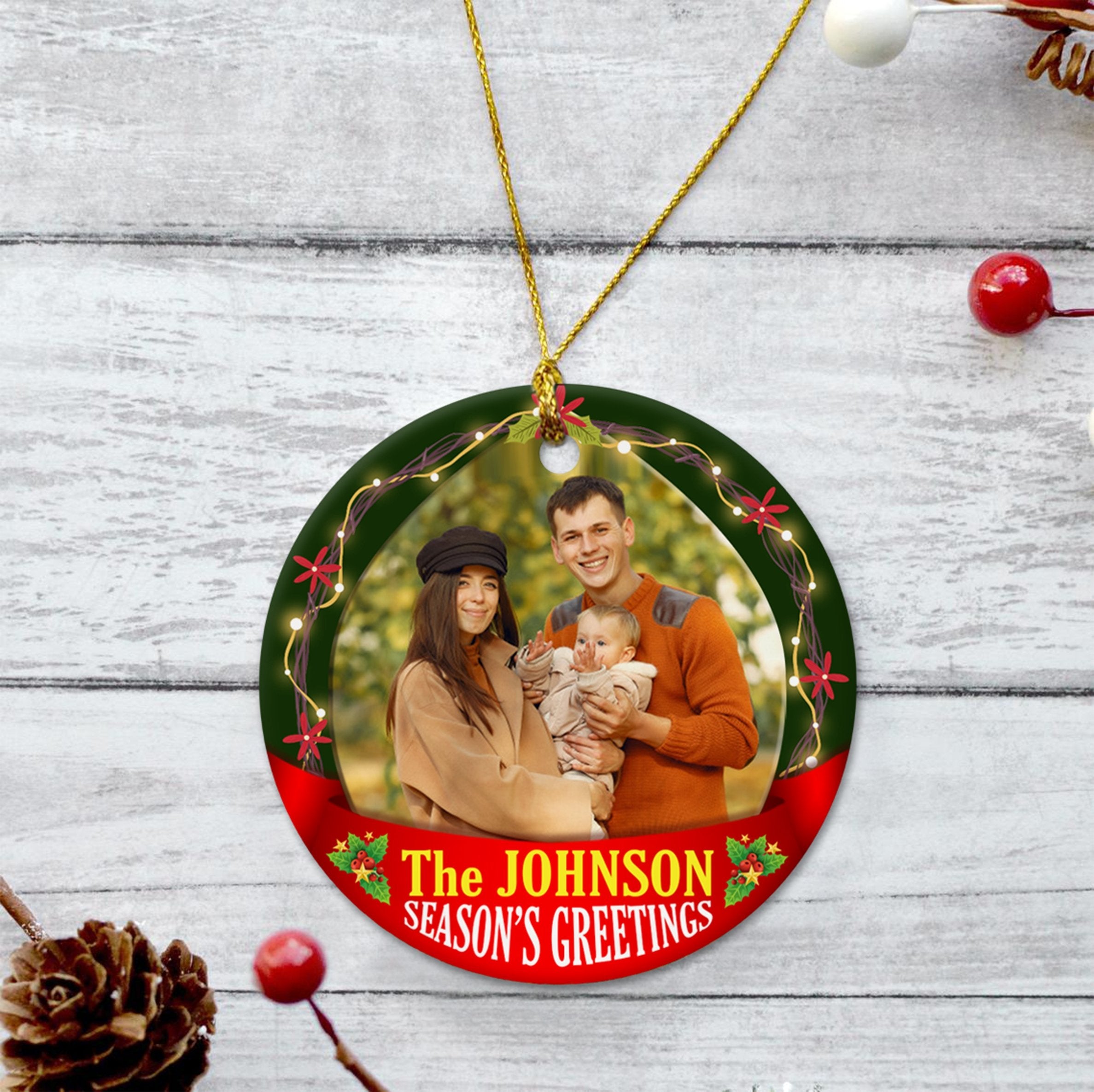 Custom Family Christmas Light Decorative Christmas Circle Ornament 2 Sided