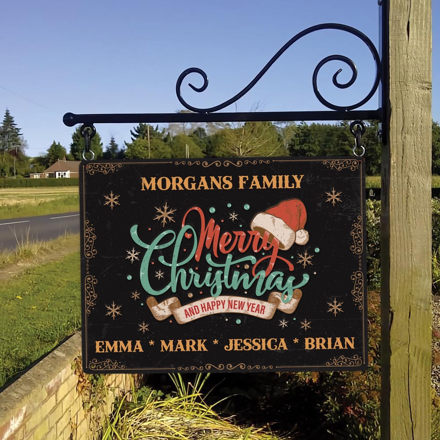 Custom Family Christmas Sign, Merry Christmas And A Happy New Year, Personalized Family Name