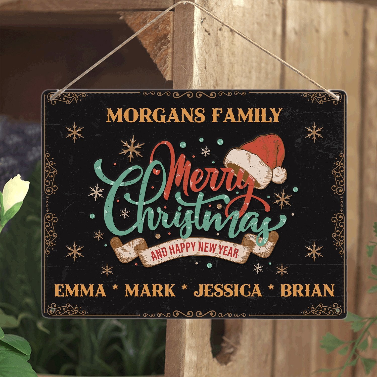 Custom Family Christmas Sign, Merry Christmas And A Happy New Year, Personalized Family Name