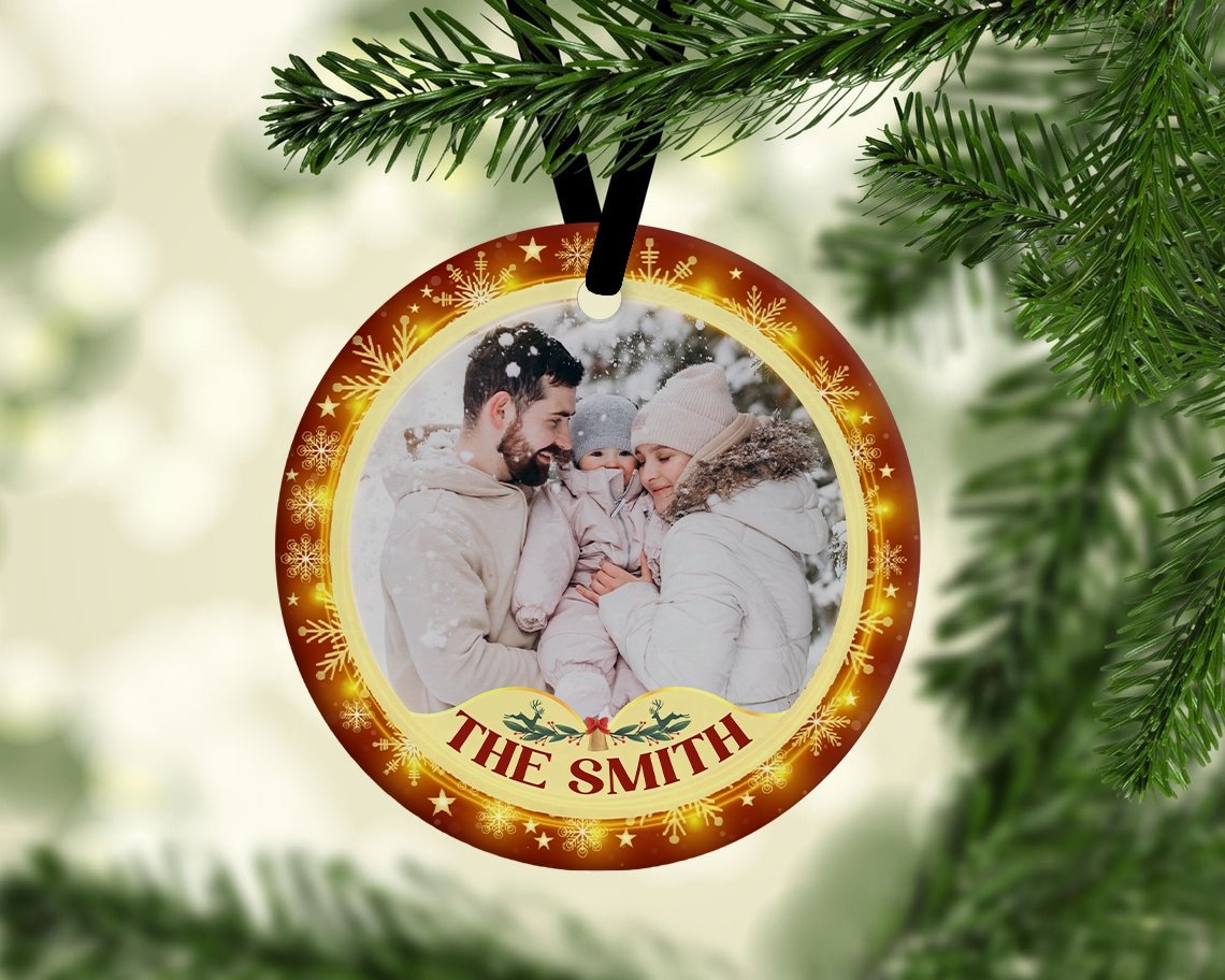 Custom Family Photo And Text Decorative Christmas Circle Ornament 2 Sided