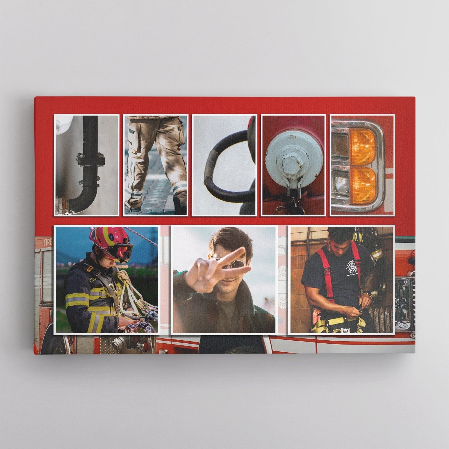 Custom Firefighter Letter Name Art And Upload Photo, Canvas Wall Art