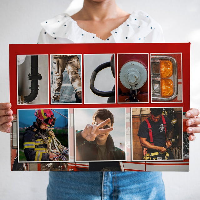 Custom Firefighter Letter Name Art And Upload Photo, Canvas Wall Art