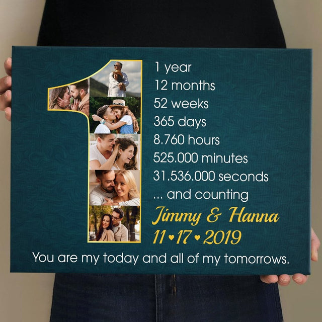 Custom First Wedding Anniversary Photo Collage Deep Blue Background Canvas
