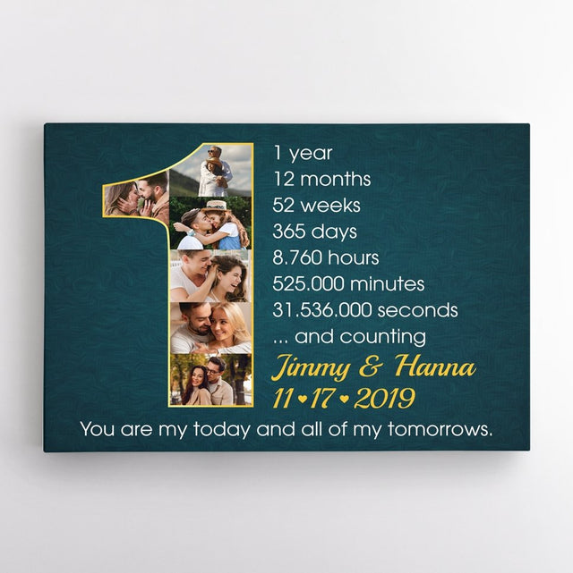 Custom First Wedding Anniversary Photo Collage Deep Blue Background Canvas