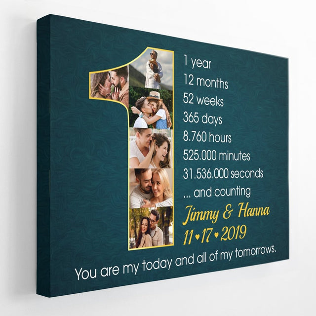 Custom First Wedding Anniversary Photo Collage Deep Blue Background Canvas
