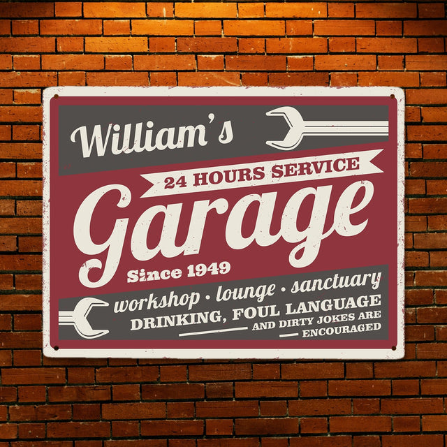 Custom Garage Sign, Personalized Name And Years, 24 Hours Service