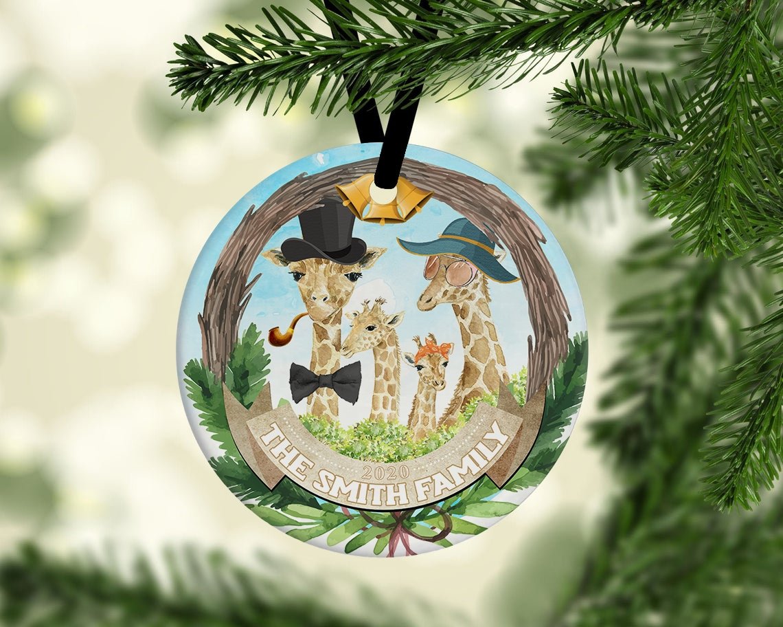Custom Giraffe Family Decorative Christmas Circle Ornament 2 Sided