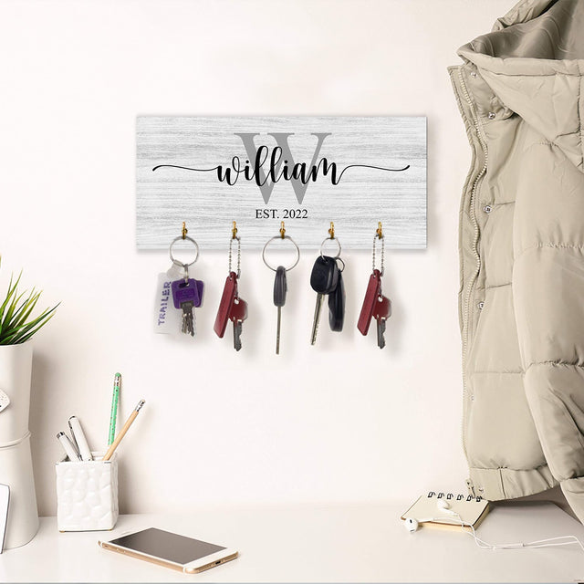 Custom Key Hook, Monogram Family Name, Personalized Name And Years
