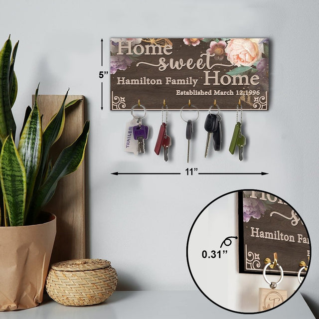 Custom Key Hook, Personalized Family Name, Home Sweet Home