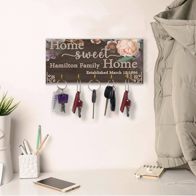 Custom Key Hook, Personalized Family Name, Home Sweet Home