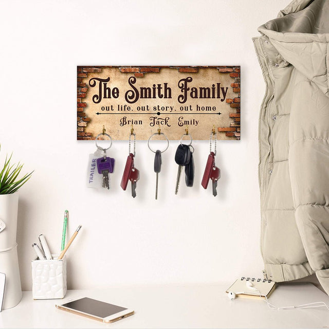 Custom Key Hook, Personalized Family Name, Our Life, Our Story, Out Home