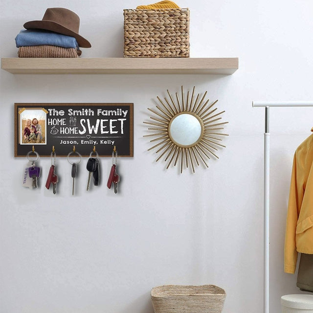 Custom Key Hook, Personalized Photo And Family Name, Home Sweet Home