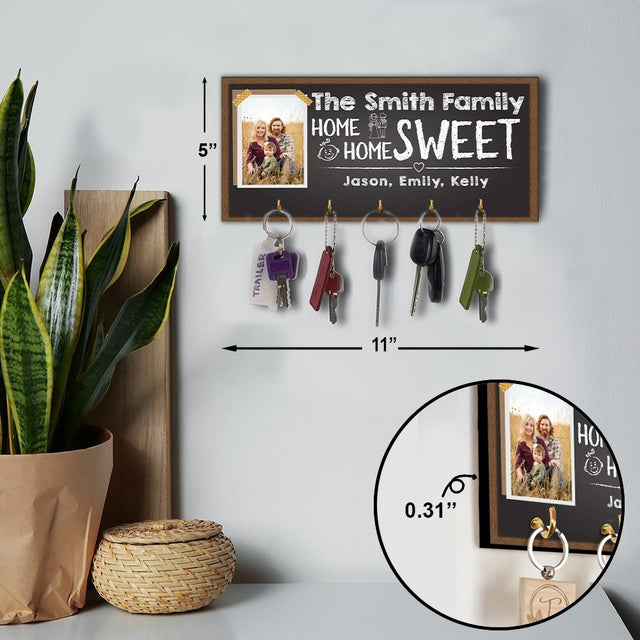 Custom Key Hook, Personalized Photo And Family Name, Home Sweet Home