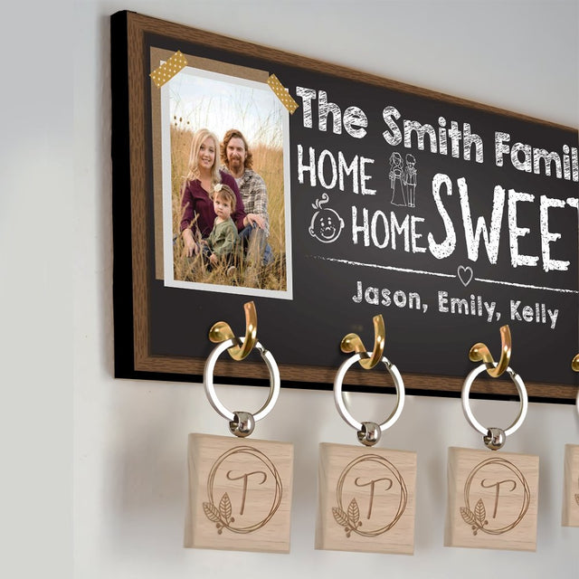 Custom Key Hook, Personalized Photo And Family Name, Home Sweet Home
