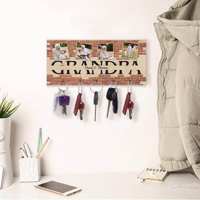 Custom Key Hook, Personalized Photo And Name, 4 Pictures, Gifts For Grandpa