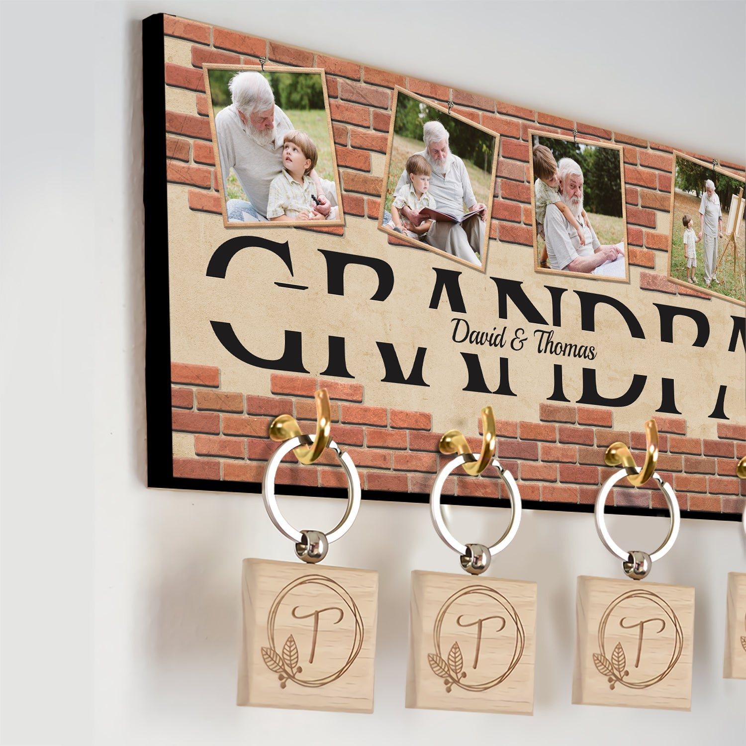 Custom Key Hook, Personalized Photo And Name, 4 Pictures, Gifts For Grandpa