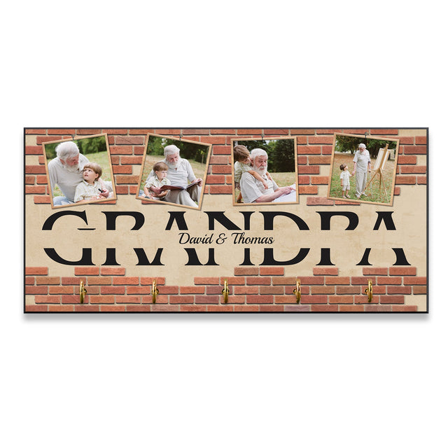 Custom Key Hook, Personalized Photo And Name, 4 Pictures, Gifts For Grandpa