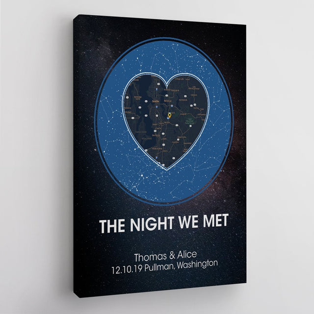 Custom Map And Star Map, Personalized Text Black Background Canvas