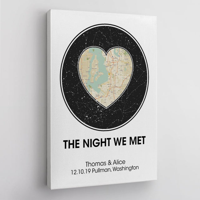 Custom Map And Star Map, Personalized Text White Background Canvas