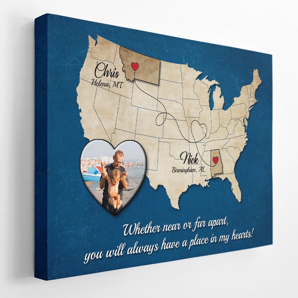 Custom Map Long Distance Far Apart For Family - Custom Canvas
