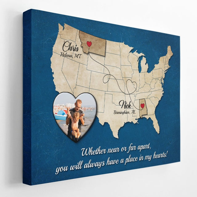 Custom Map Long Distance Far Apart For Family - Custom Canvas
