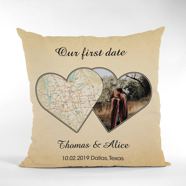Custom Map Print And Photo 2 In 1 Heart Art Pillow