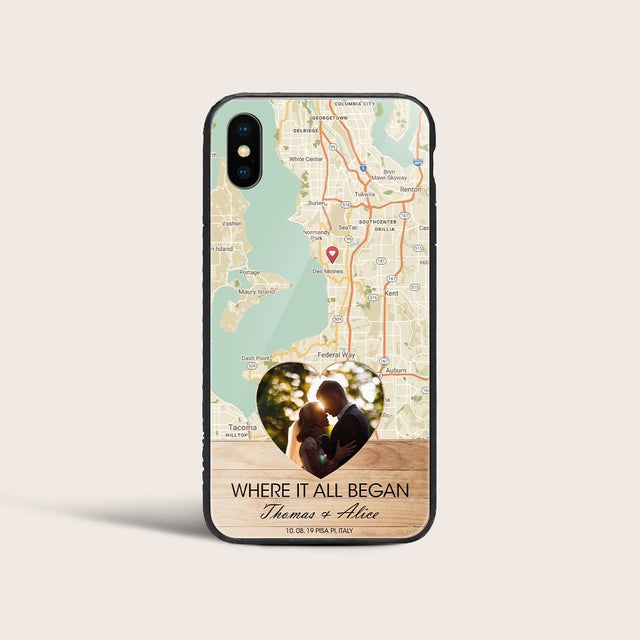 Custom Map Print And Photo 2 In 1, Personalized Text Phone Case